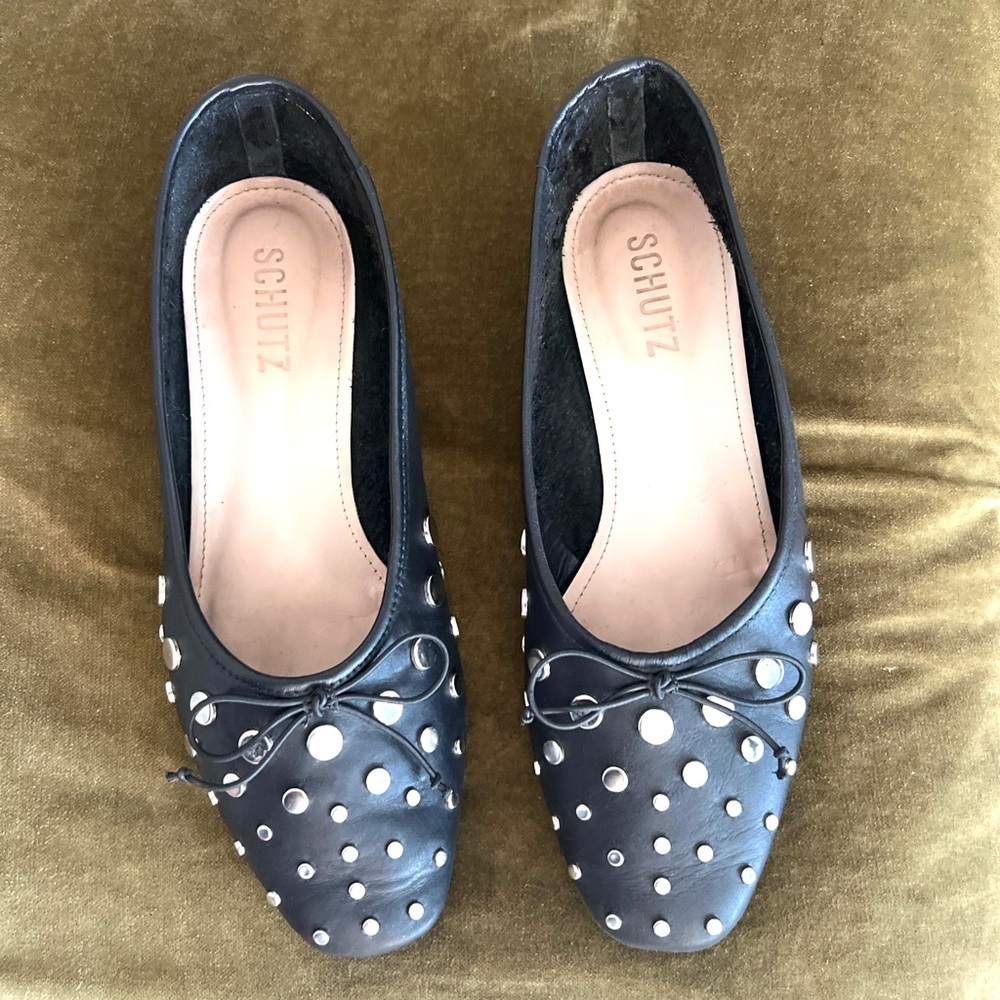 Schutz Black Liliana Studded Leather Ballet Flats